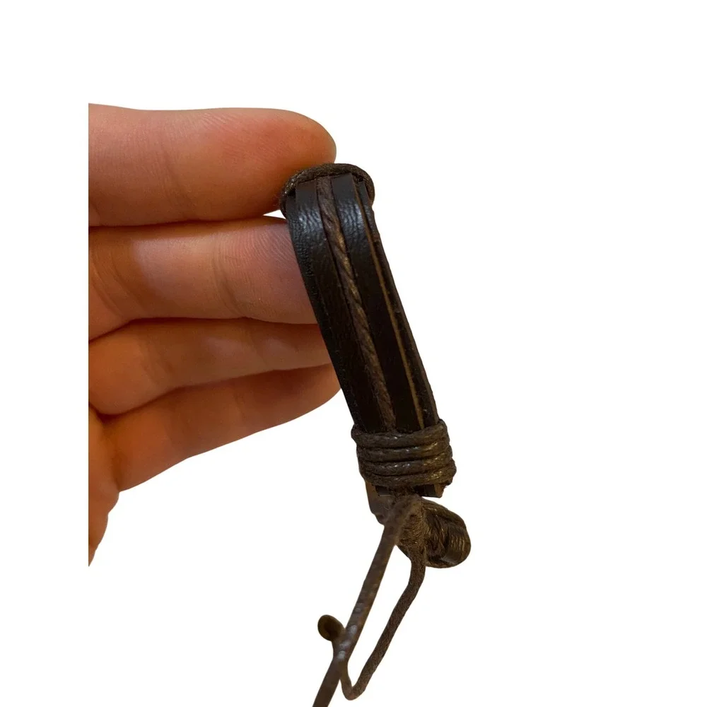 Men Dark Brown Leather Cuff Bracelet Adjustable Braided Cord Layered Boho Rustic